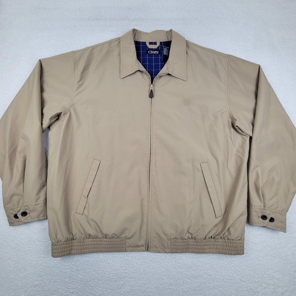 Chaps Jacket Mens 2XL Tan Crawford Full Zip Windbreaker Poly Lined Classic Coat - Picture 1 of 11